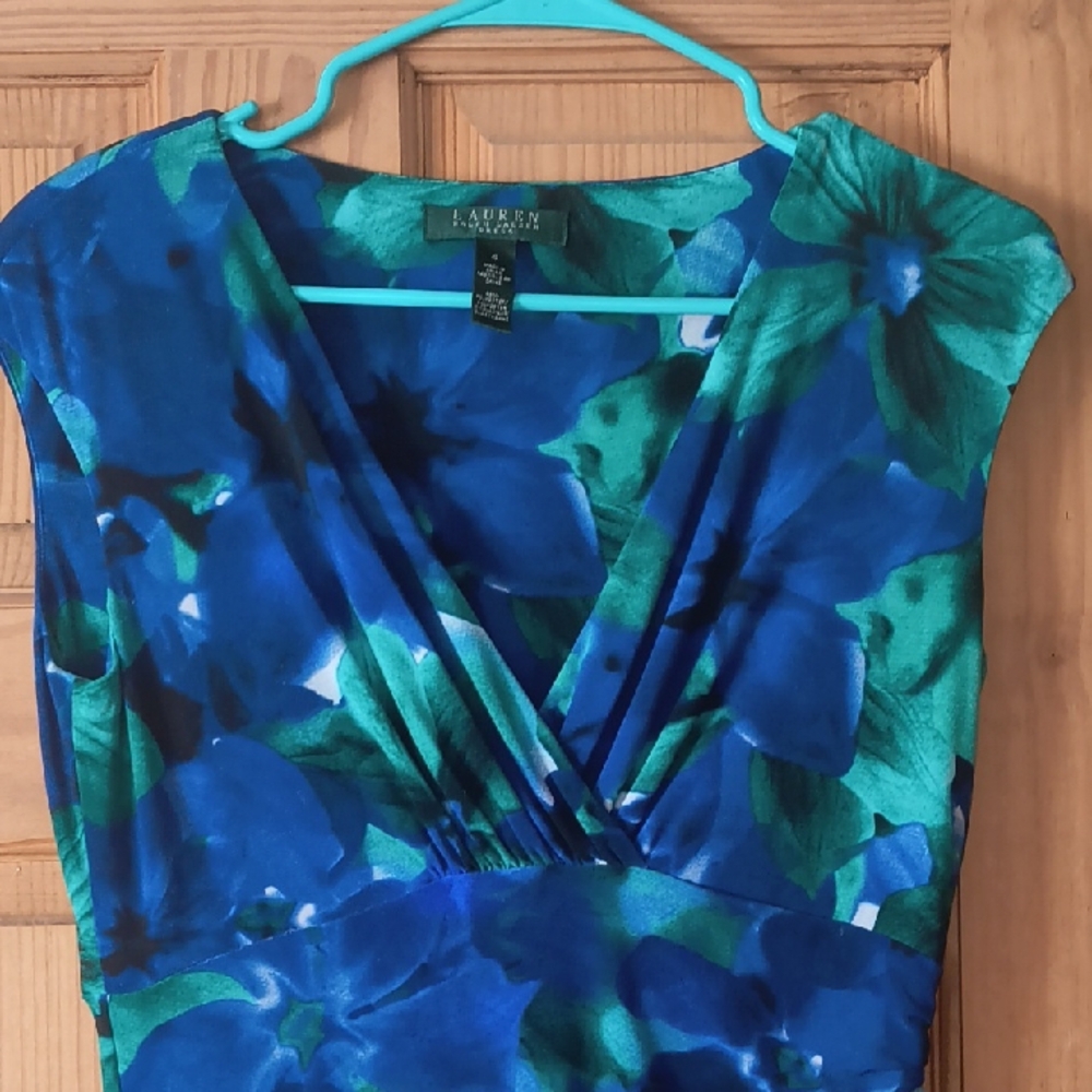 Lauren Ralph Lauren Blue and Green Floral Midi Dress - Picture 3 of 8